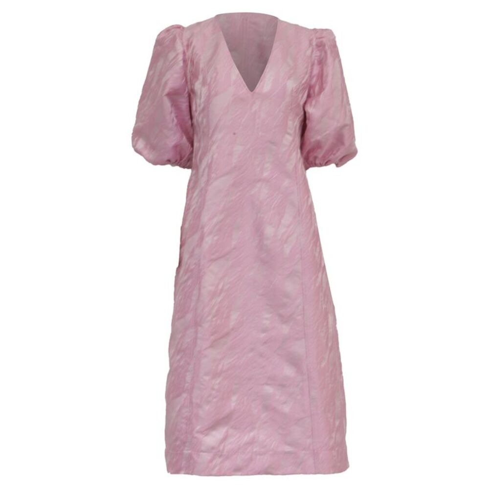 Ganni Puffsleeve Jacquard Midi Dress in Pink Polyester